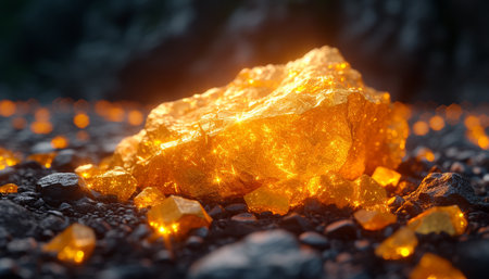Amber on the ground in the forest. 3d rendering.の素材