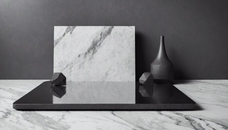 Modern black vasele countertop in front of gray wallの素材