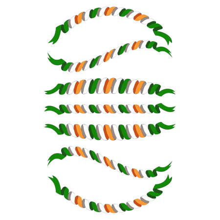 Set flat Indian twisted ribbons. Tricolors. In the form of garlands. Isolated on white. Beautiful decoration. Serpentine stripe. Round frame for text. Template for presentations.のイラスト素材