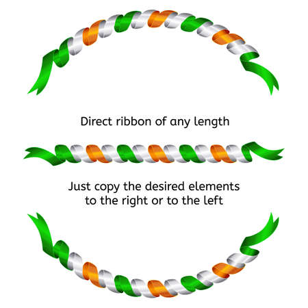 Set realistic Indian twisted ribbons. Tricolors. In the form of garlands. Isolated on white.のイラスト素材