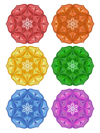 Set of colored mandalas. Mandala in the form of a lotus.のイラスト素材