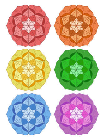 Set of colored mandalas. Mandala in the form of a lotus.のイラスト素材