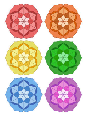 Set of colored mandalas. Mandala in the form of a lotus. Oriental circular patterns. Mandalas for relaxation and meditation. Pattern for yoga.のイラスト素材