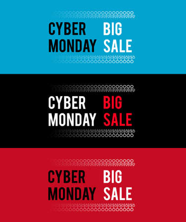 Cyber Monday banner for holiday sales. With electronic elements. With white and red letters on colored backgrounds.のイラスト素材