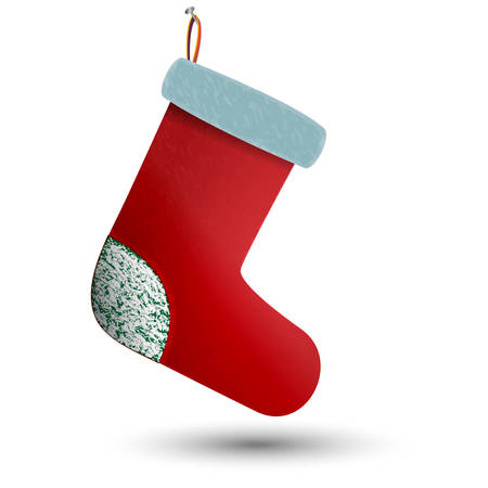 Christmas holiday stocking. Sock for gifts. Felt boots on the fireplace. Template for Christmas decoration. Sock for Santa. Felt boots with snowflakes.のイラスト素材