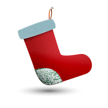 Christmas holiday stocking. Sock for gifts. Felt boots on the fireplace. Template for Christmas decoration. Sock for Santa. Felt boots with snowflakes.のイラスト素材