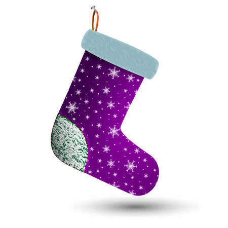 Christmas holiday stocking. Sock for gifts. Felt boots on the fireplace. Template for Christmas decoration. Sock for Santa. Felt boots with snowflakes.のイラスト素材