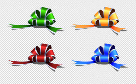 Set of festive gift bows. The realistic style 3D graphics. With gradients and shadows.のイラスト素材