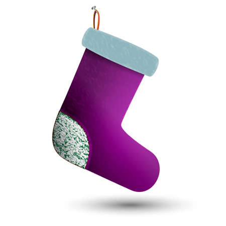 Christmas holiday stocking. Sock for gifts. Felt boots on the fireplace. Template for Christmas decoration. Sock for Santa. Felt boots with snowflakes.のイラスト素材