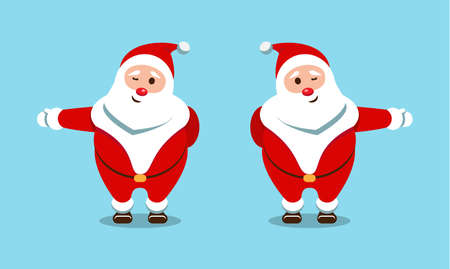 Festive Santa Claus. Kind, bearded hero. Christmas pointer to the right and left. Sticker for winter celebrations.のイラスト素材