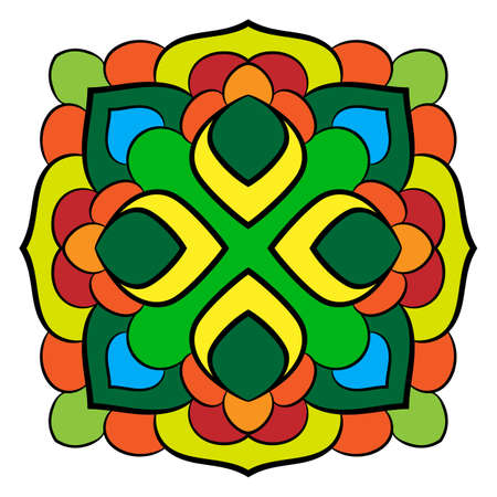 Mandala for relaxation. Symmetrical pattern in the square. A colorful picture for the color book. A simple drawing for scrapbook.のイラスト素材