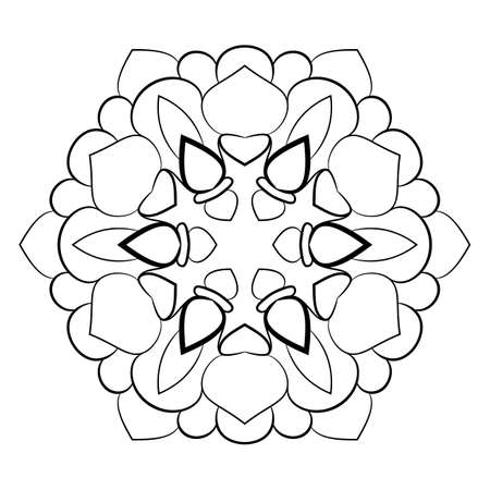 Mandala for color book. Illustration for scrapbook. Contour pattern in the circle. Monochrome picture for coloring. A beautiful symmetrical template for printing.のイラスト素材