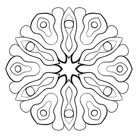 Contour mandala for color books. A repeating pattern in the circle. A beautiful illustration for scrapbook. The template for printing on fabric. Picture for meditations and relaxationのイラスト素材