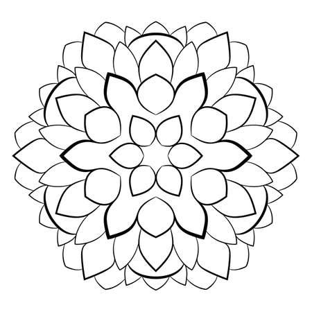 Contour mandala for color books. A repeating pattern in the circle. A beautiful illustration for scrapbook. The template for printing on fabric. Picture for meditations and relaxationのイラスト素材
