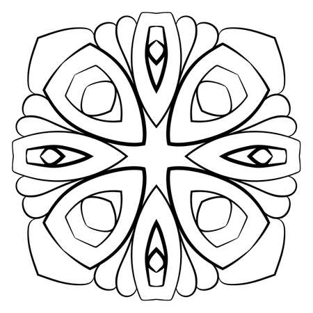 Monochrome mandala. Symmetrical pattern in the square. Contour illustration for color book. A simple drawing for scrapbook. Stylized boats.のイラスト素材