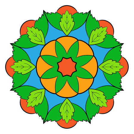 The colored mandala. A repeating pattern in the circle. A beautiful image for scrapbook. Picture for meditation and relaxation. Stylized flower.のイラスト素材