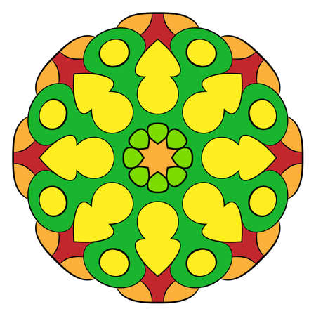 The colored mandala. A repeating pattern in the circle. A beautiful image for scrapbook. Picture for meditation and relaxation. Stylized flower.のイラスト素材