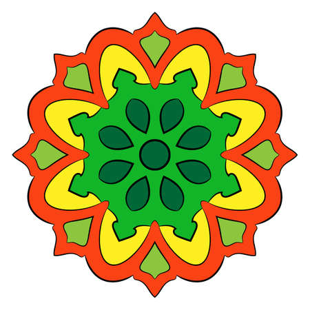 The colored mandala. A repeating pattern in the circle. A beautiful image for scrapbook. Picture for meditation and relaxation. Stylized flower.のイラスト素材