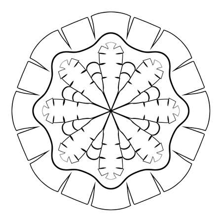 Contour mandala for color book. Monochrome illustration. Symmetrical pattern in a circle. A beautiful image for scrapbook. The template for printing on fabric. Picture for meditation and relaxation.のイラスト素材