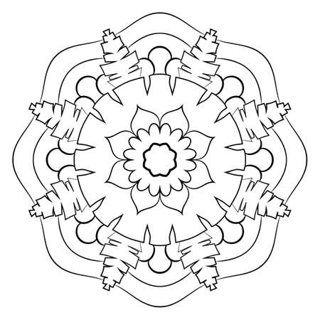 Contour mandala for color book. Monochrome illustration. Symmetrical pattern in a circle. A beautiful image for scrapbook. The template for printing on fabric. Picture for meditation and relaxation.のイラスト素材