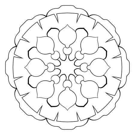 Contour mandala for color book. Monochrome illustration. Symmetrical pattern in a circle. A beautiful image for scrapbook. The template for printing on fabric. Picture for meditation and relaxation.のイラスト素材