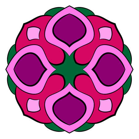 Mandala for meditations. Symmetrical pattern in the square. A colorful picture for the color book. Simple drawing for scrapbook. Template of a purple flower.のイラスト素材