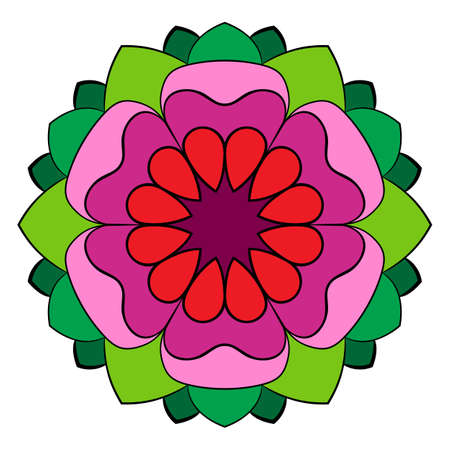 The colored mandala. A repeating pattern in the circle. A beautiful image for scrapbook. Picture for meditation and relaxation. Stylized flower.のイラスト素材