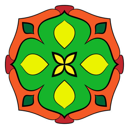 Mandala for meditations. Symmetrical pattern in the square. A colorful picture for the color book. A simple drawing for scrapbook.のイラスト素材