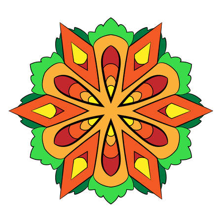 Mandala for color book. Illustration for scrapbook. Color pattern in the circle. Colorful picture for printing on fabric. Symmetrical rosette pattern.のイラスト素材