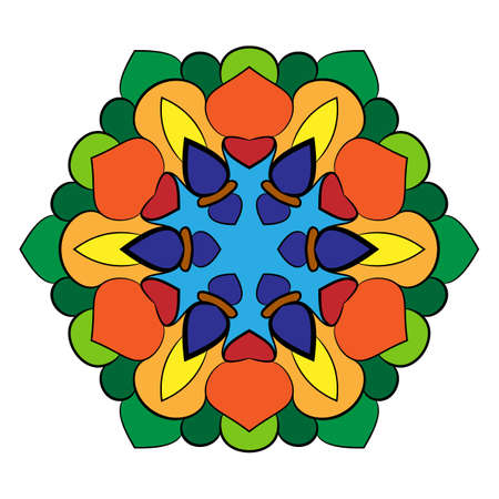 Mandala for color book. Illustration for scrapbook. Color pattern in the circle. Colorful picture for printing on fabric. Beautiful symmetrical rosette pattern.のイラスト素材