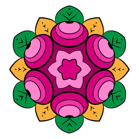 Contour mandala for color books. A repeating pattern in the circle. A beautiful illustration for scrapbook. The template for printing on fabric. Picture for meditations and relaxation. Stylized roses.のイラスト素材