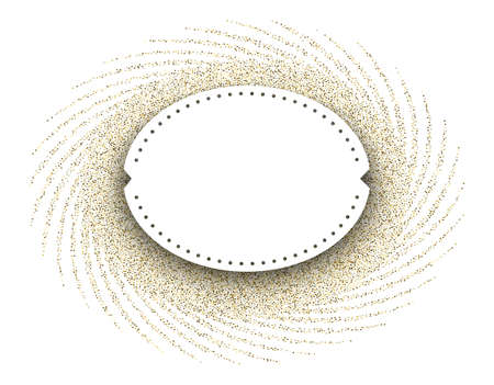 Gold festive frame. Ellipsoidal white background with shadow. A beautiful template for a business card, invitation, certificate, web, logo, postcard. A twist of confetti.のイラスト素材