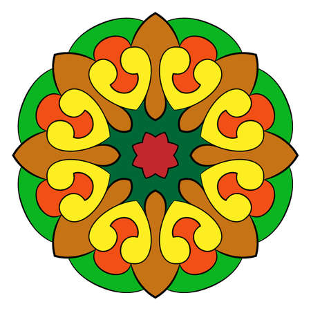 The colored mandala. A repeating pattern in the circle. A beautiful image for scrapbook. Picture for meditation and relaxation. Stylized flower.のイラスト素材