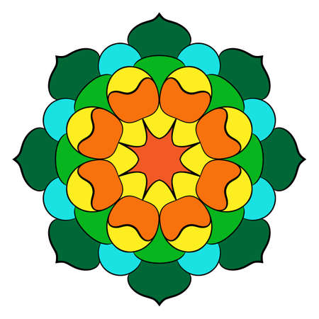 The colored mandala. A repeating pattern in the circle. A beautiful image for scrapbook. Picture for meditation and relaxation. Stylized flower.のイラスト素材