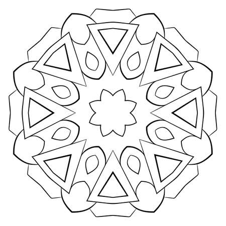Contour mandala for color book. Monochrome illustration. Symmetrical pattern in a circle. A beautiful image for scrapbook. The template for printing on fabric. Picture for meditation and relaxation.のイラスト素材