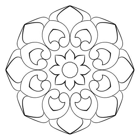 Contour mandala for color book. Monochrome illustration. Symmetrical pattern in a circle. A beautiful image for scrapbook. The template for printing on fabric. Picture for meditation and relaxation.のイラスト素材