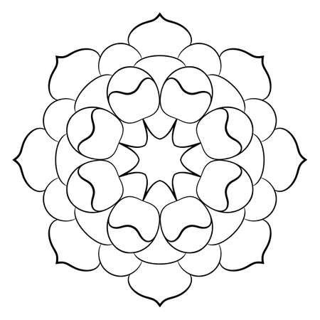 Contour mandala for color book. Monochrome illustration. Symmetrical pattern in a circle. A beautiful image for scrapbook. The template for printing on fabric. Picture for meditation and relaxation.のイラスト素材