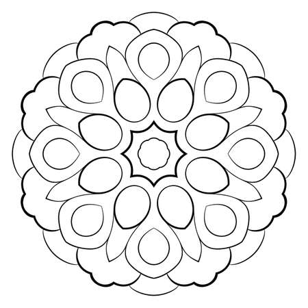 Contour mandala for color book. Monochrome illustration. Symmetrical pattern in a circle. A beautiful image for scrapbook. The template for printing on fabric. Picture for meditation and relaxation.のイラスト素材