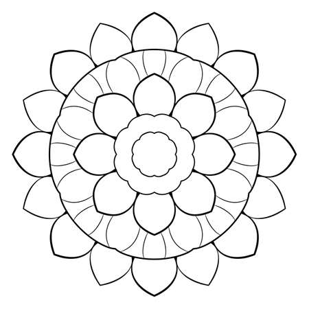 Contour mandala for color book. Monochrome illustration. Symmetrical pattern in a circle. A beautiful image for scrapbook. The template for printing on fabric. Picture for meditation and relaxation.のイラスト素材