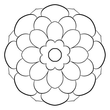 Contour mandala for color book. Monochrome illustration. Symmetrical pattern in a circle. A beautiful image for scrapbook. The template for printing on fabric. Picture for meditation and relaxation.のイラスト素材