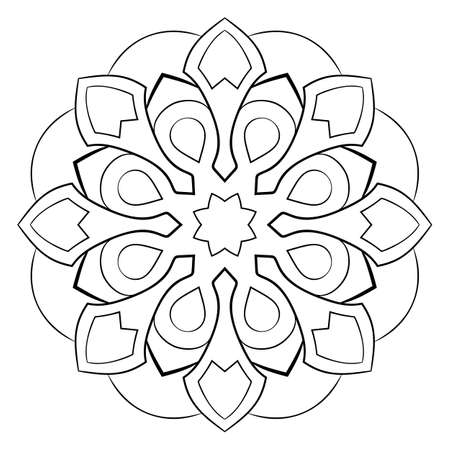 Contour mandala for color book. Monochrome illustration. Symmetrical pattern in a circle. A beautiful image for scrapbook. The template for printing on fabric. Picture for meditation and relaxation.のイラスト素材