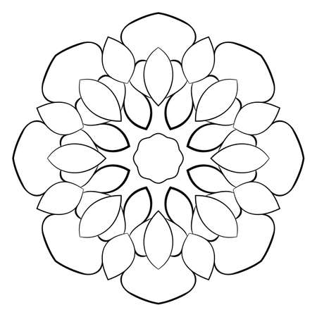 Contour mandala for color book. Monochrome illustration. Symmetrical pattern in a circle. A beautiful image for scrapbook. The template for printing on fabric. Picture for meditation and relaxation.のイラスト素材