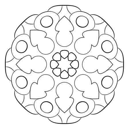 Contour mandala for color book. Monochrome illustration. Symmetrical pattern in a circle. A beautiful image for scrapbook. The template for printing on fabric. Picture for meditation and relaxation.のイラスト素材