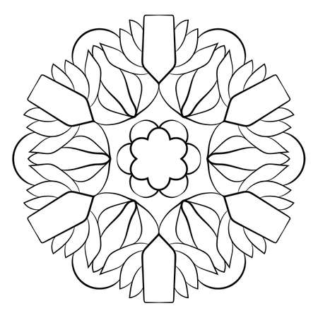 Contour mandala for color book. Monochrome illustration. Symmetrical pattern in a circle. A beautiful image for scrapbook. The template for printing on fabric. Picture for meditation and relaxation.のイラスト素材