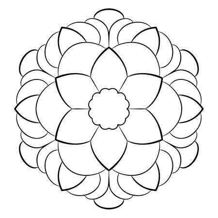 Contour mandala for color book. Monochrome illustration. Symmetrical pattern in a circle. A beautiful image for scrapbook. The template for printing on fabric. Picture for meditation and relaxation.のイラスト素材