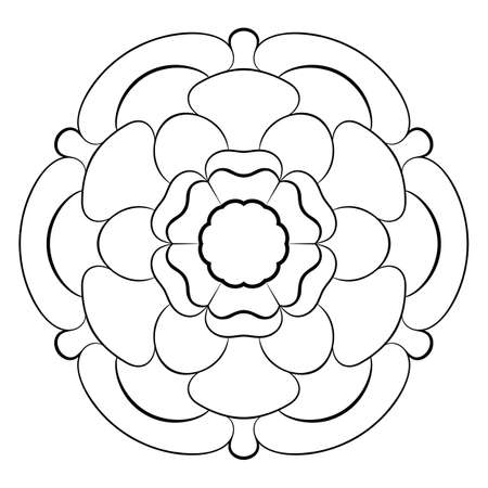 Contour mandala for color book. Monochrome illustration. Symmetrical pattern in a circle. A beautiful image for scrapbook. The template for printing on fabric. Picture for meditation and relaxation.のイラスト素材