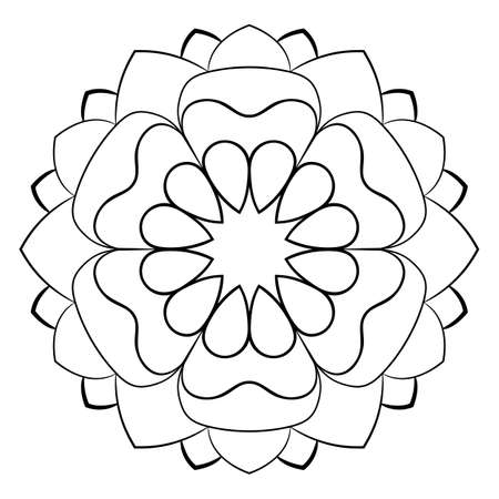 Contour mandala for color book. Monochrome illustration. Symmetrical pattern in a circle. A beautiful image for scrapbook. The template for printing on fabric. Picture for meditation and relaxation.のイラスト素材