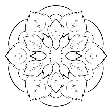 Contour mandala for color book. Monochrome illustration. Symmetrical pattern in a circle. A beautiful image for scrapbook. The template for printing on fabric. Picture for meditation and relaxation.のイラスト素材