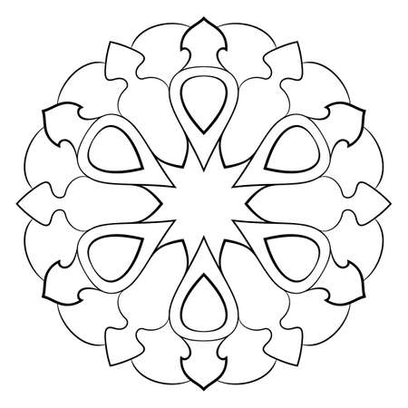 Contour mandala for color book. Monochrome illustration. Symmetrical pattern in a circle. A beautiful image for scrapbook. The template for printing on fabric. Picture for meditation and relaxation.のイラスト素材