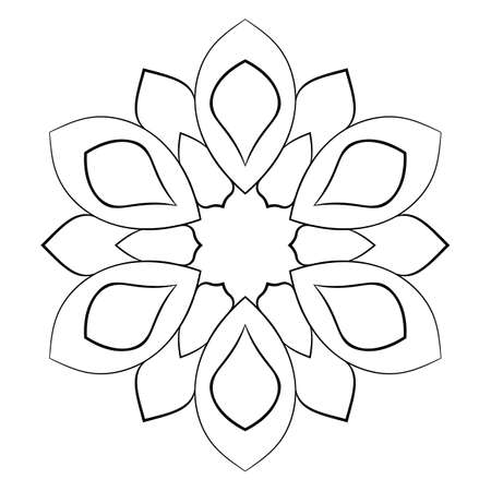 Contour mandala for color book. Monochrome illustration. Symmetrical pattern in a circle. A beautiful image for scrapbook. The template for printing on fabric. Picture for meditation and relaxation.のイラスト素材